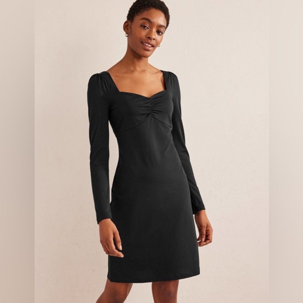 New BODEN Sweetheart Jersey Mini Dress Long‎ Sleeve Black Size 8